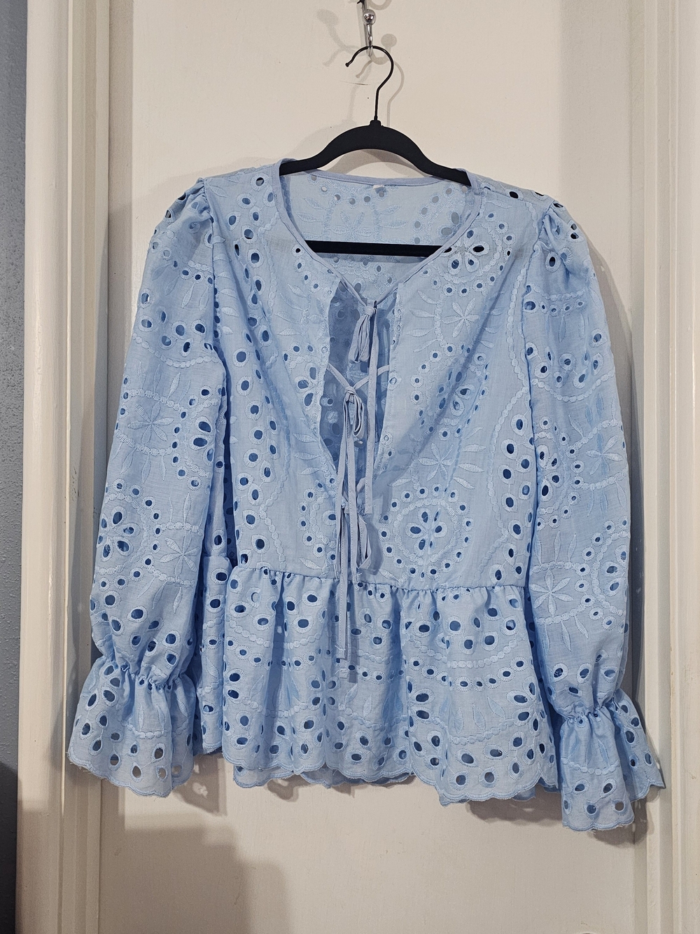 Light Blue Eyelet Blouse - Women's Top